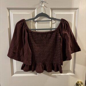 Simply Southern Women's Brown Smocked Crop Top Bell Sleeves ~ NWT ~ Small